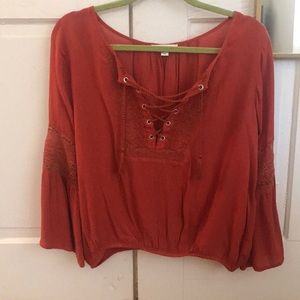 Burnt Orange lace up fall top